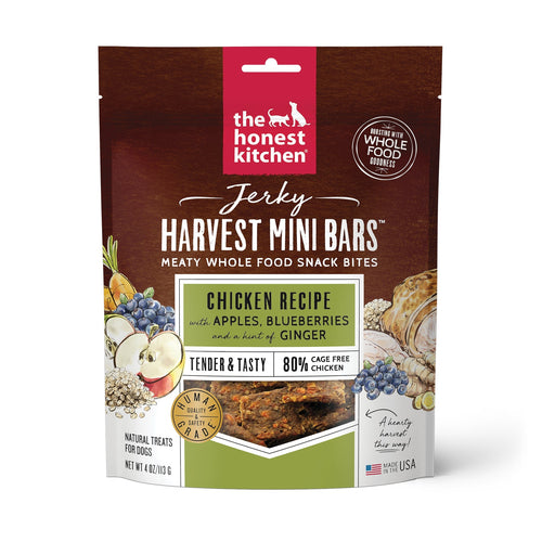 The Honest Kitchen Jerky Harvest Mini Bars Chicken Recipe With Apples & Blueberries Dog Treat (4 oz)