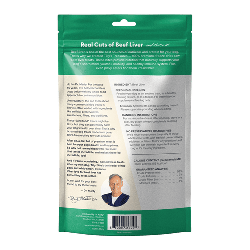 Dr. Marty Tilly’s Treasures 100% Freeze-Dried Raw Beef Liver Dog Treats