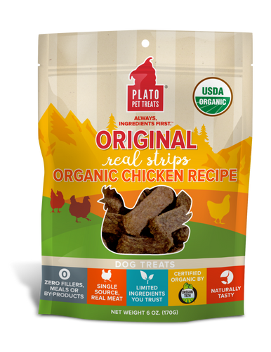 Plato Real Strips Organic Chicken Meat Bar Dog Treats