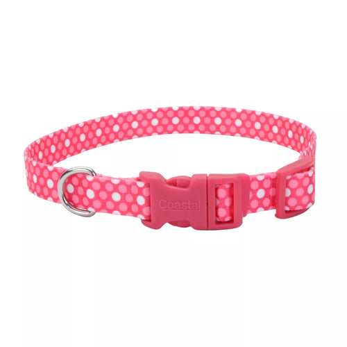 Coastal Pet Products Styles Adjustable Dog Collar Pink Dots 1 x 18-26